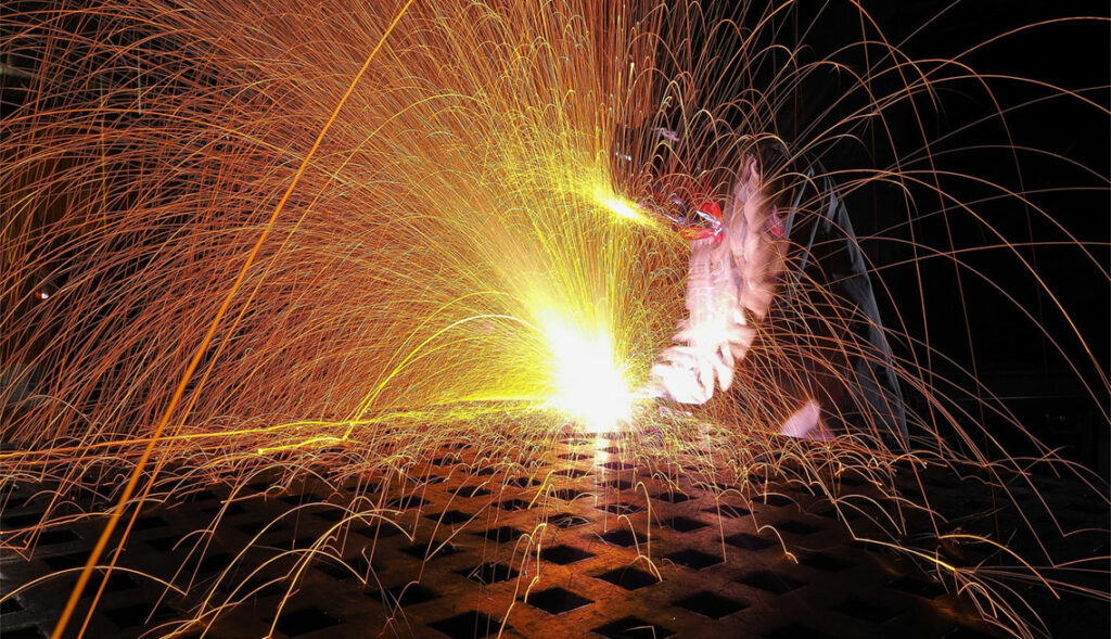 Welding with sparks flying